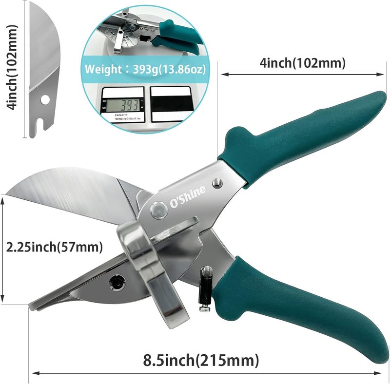 OSHINE O’Shine Miter Shears for Angular Cutting Molding Crafting,Shoe Molding Cutter Tool,45-135 Degree Multi Angle Trim Cutter Hand Tool for Soft Wood PVC, an Extra Blade with Sheath Included - Image 5